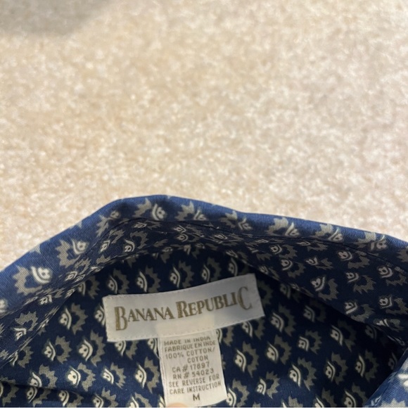 VINTAGE Banana Republic Shirt Mens Medium Blue Geometric Cotton Button Up FLAW - Picture 3 of 8
